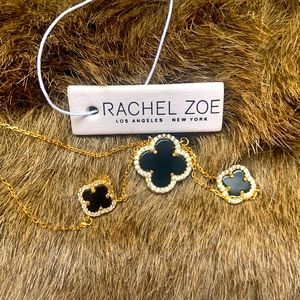 NWT Rachel Zoe 18k gold Black Clover “Alhambra” necklace 18 in